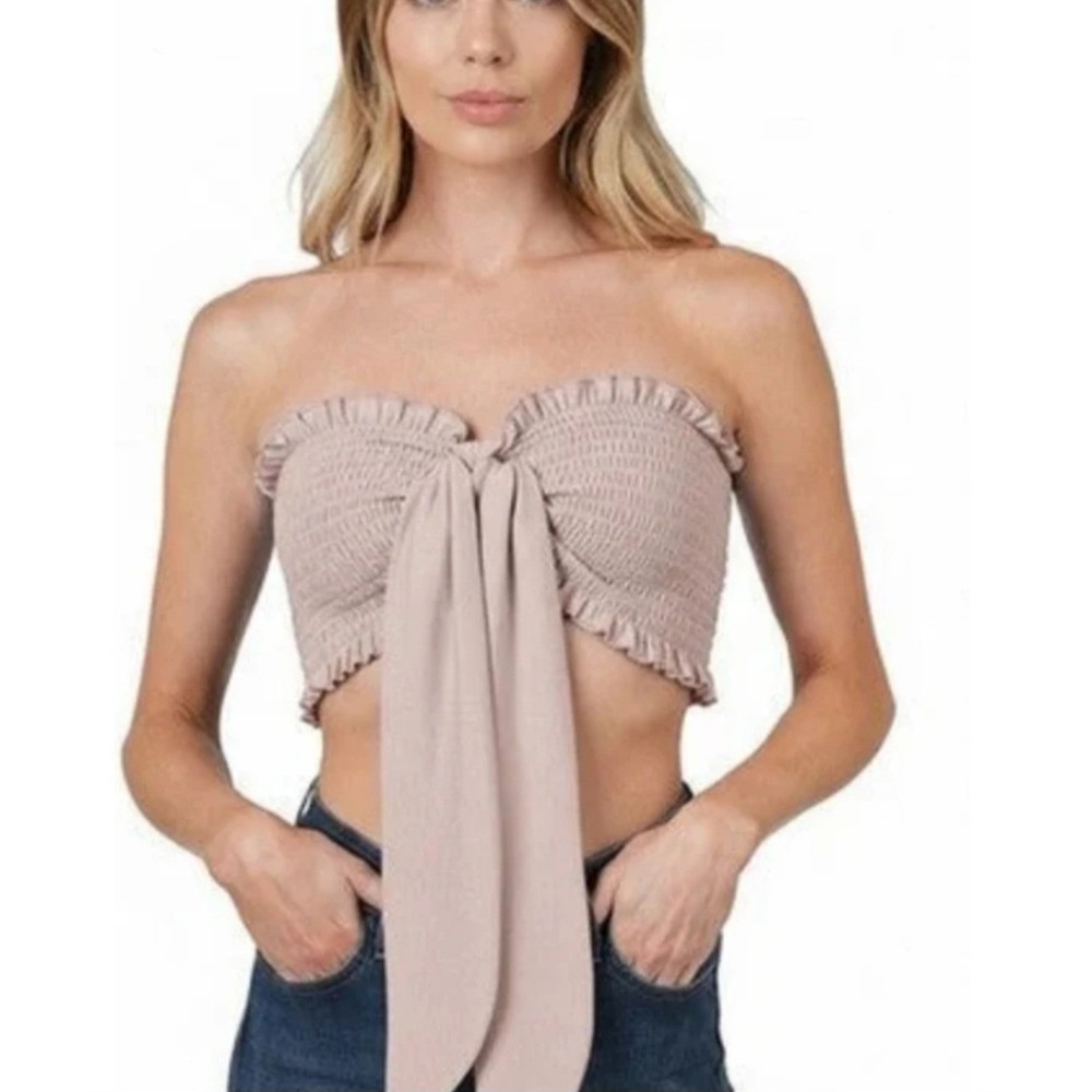 New Zenana Lt Mauve Blush Smocked Tube Top Bandeau Shirt Plus Size 3X